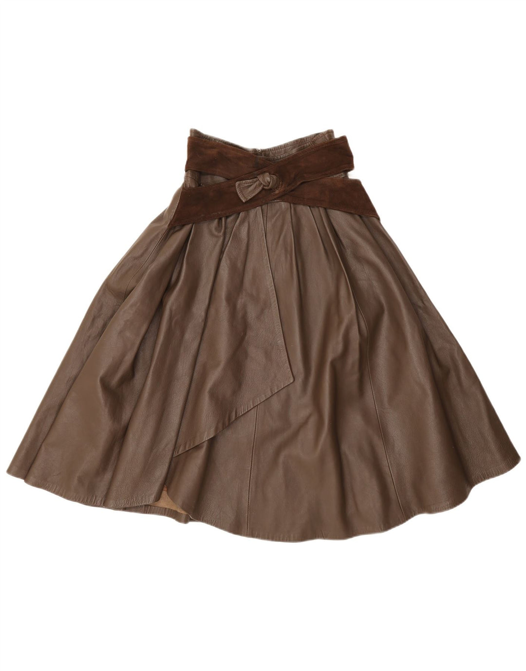 Gonna svasata in pelle vintage da donna IT 42 media W26 marrone