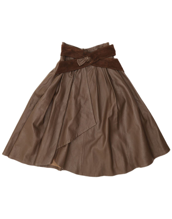 Gonna svasata in pelle vintage da donna IT 42 media W26 marrone