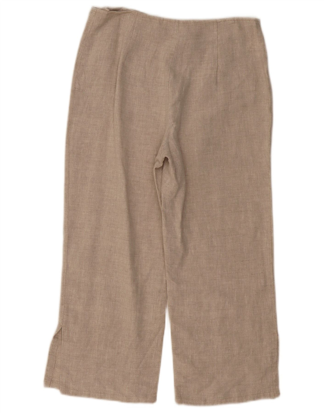 Pantaloni capri dritti da donna VINTAGE UK 10 piccoli W30 L21 Lino beige