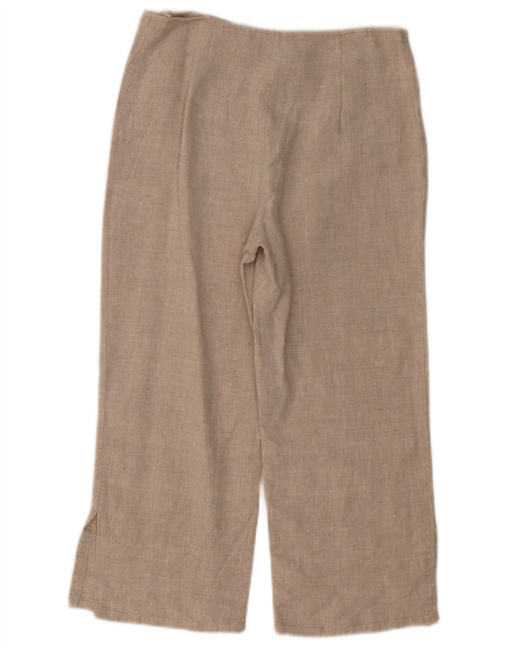 Pantaloni capri dritti da donna VINTAGE UK 10 piccoli W30 L21 Lino beige