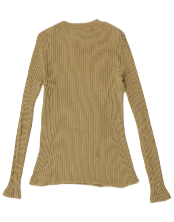 Massimo Dutti Womens Top Long Sleeve UK 8 Small Khaki