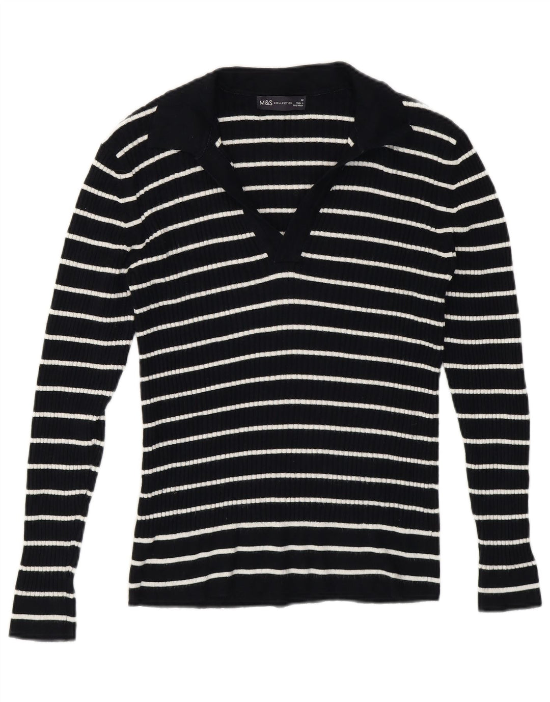 Maglione da donna Marks & Spencer con collo a polo UK 14 a righe blu medio