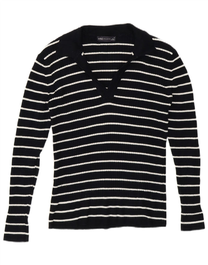Maglione da donna Marks & Spencer con collo a polo UK 14 a righe blu medio