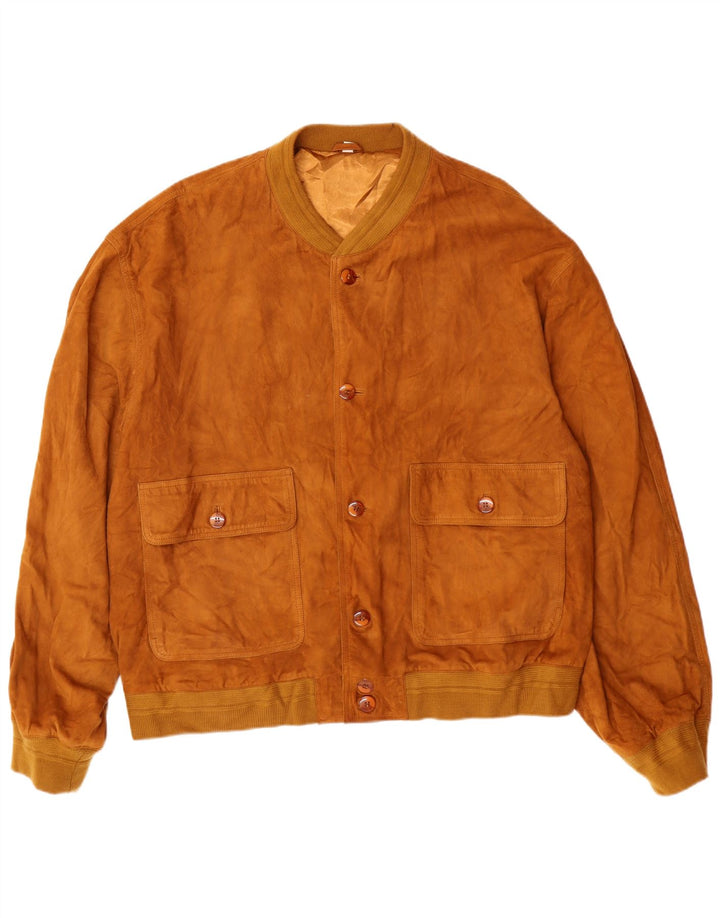 Giubbotto bomber vintage in pelle scamosciata da uomo IT 60 3XL in pelle marrone