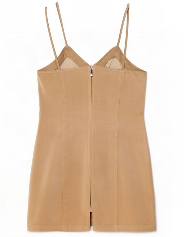 Abito tubino in pelle scamosciata senza maniche vintage da donna UK 8 piccolo in pelle beige