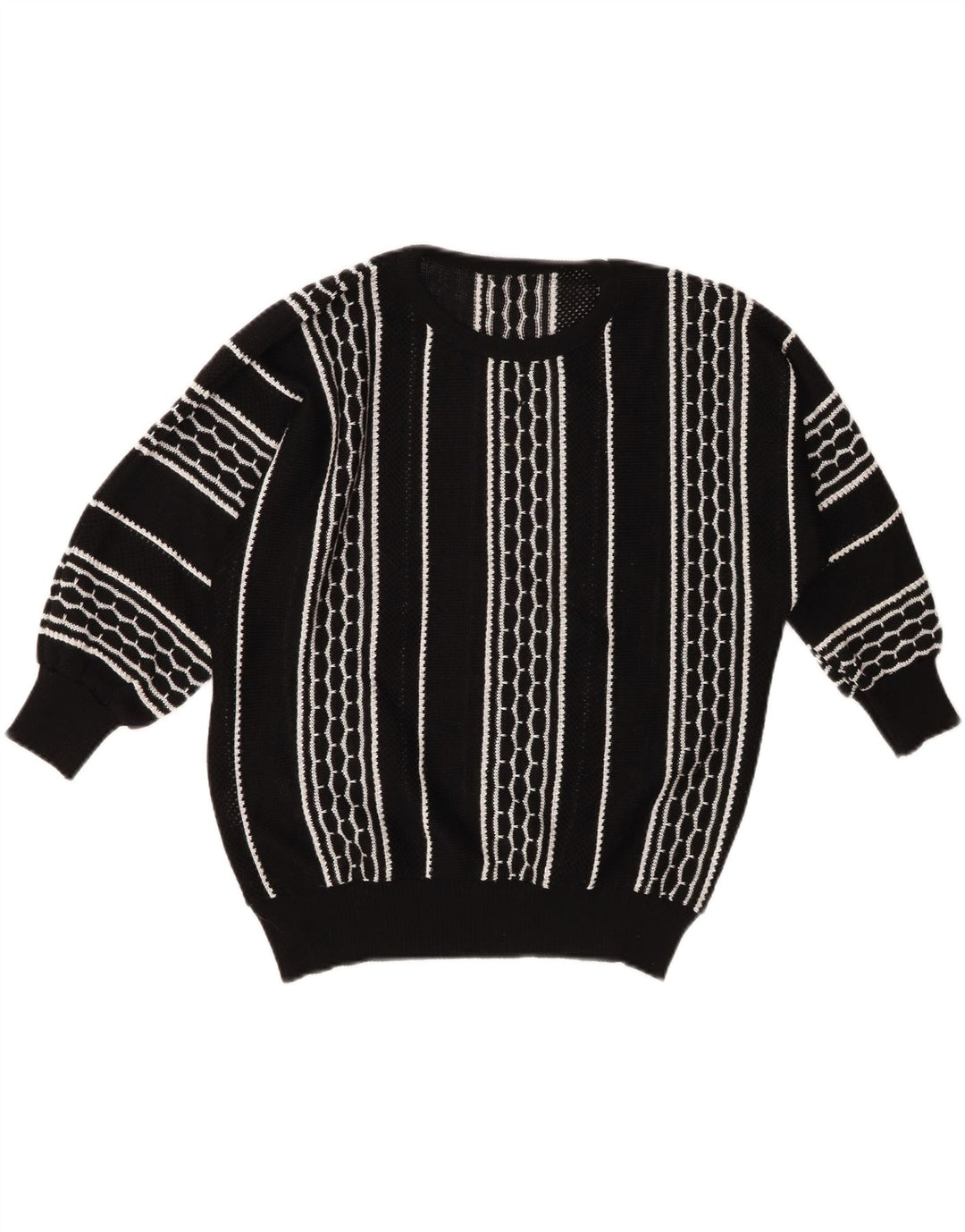 Maglione maglione vintage da donna con scollo a barca EU 46 XL poliacrilico a righe nere