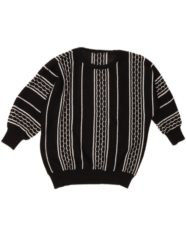 Maglione maglione vintage da donna con scollo a barca EU 46 XL poliacrilico a righe nere