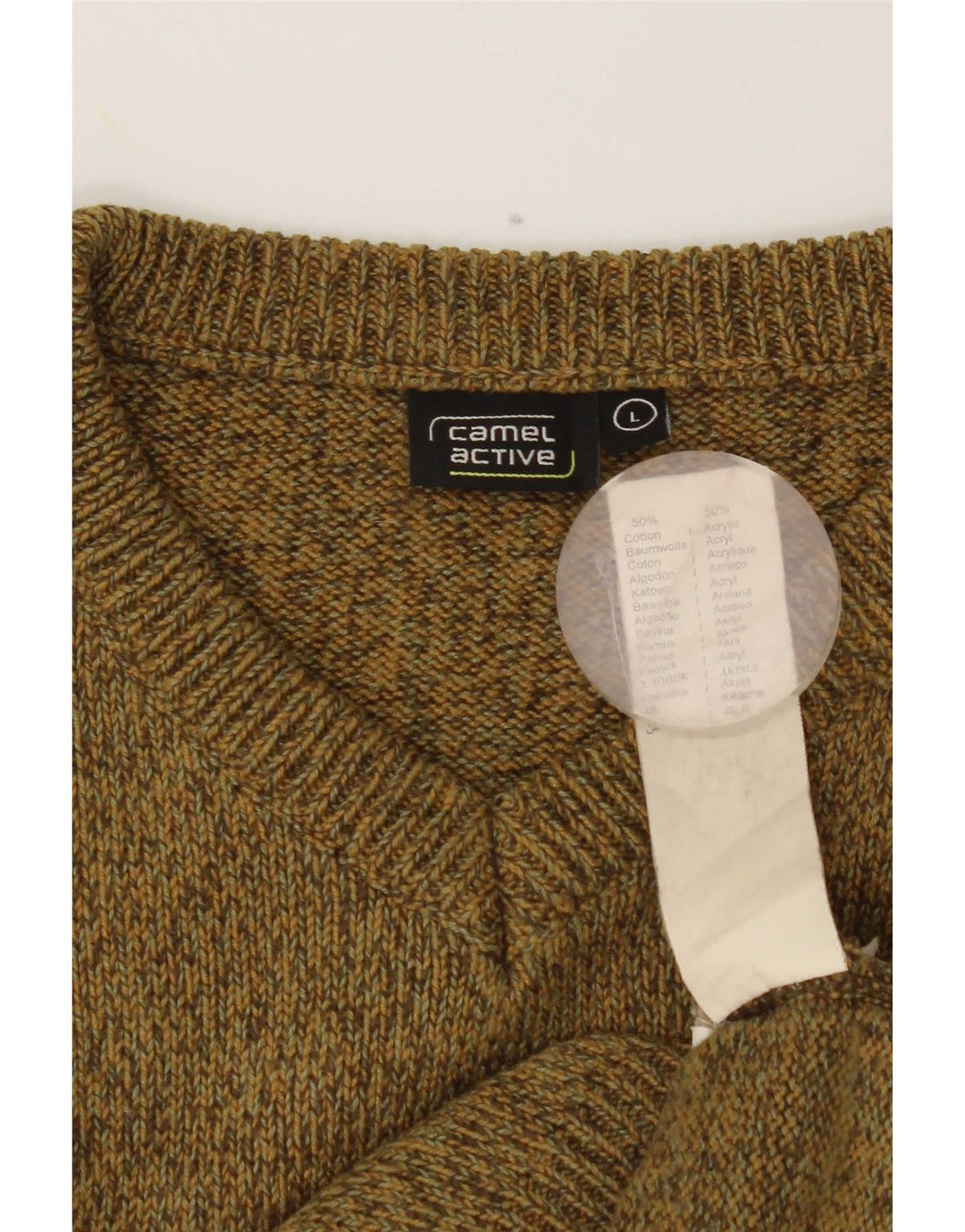 Maglione da uomo con scollo a V Camel Active, grande cotone screziato color kaki