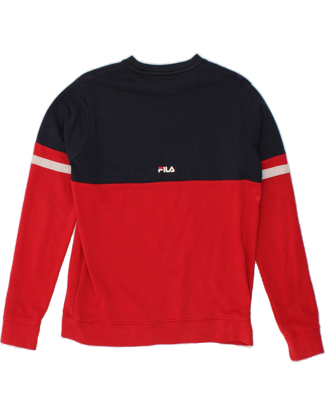 FILA Boys Graphic Sweatshirt Jumper 13-14 Years Red Colourblock Vintage Fila and Second-Hand Fila from Messina Hembry 