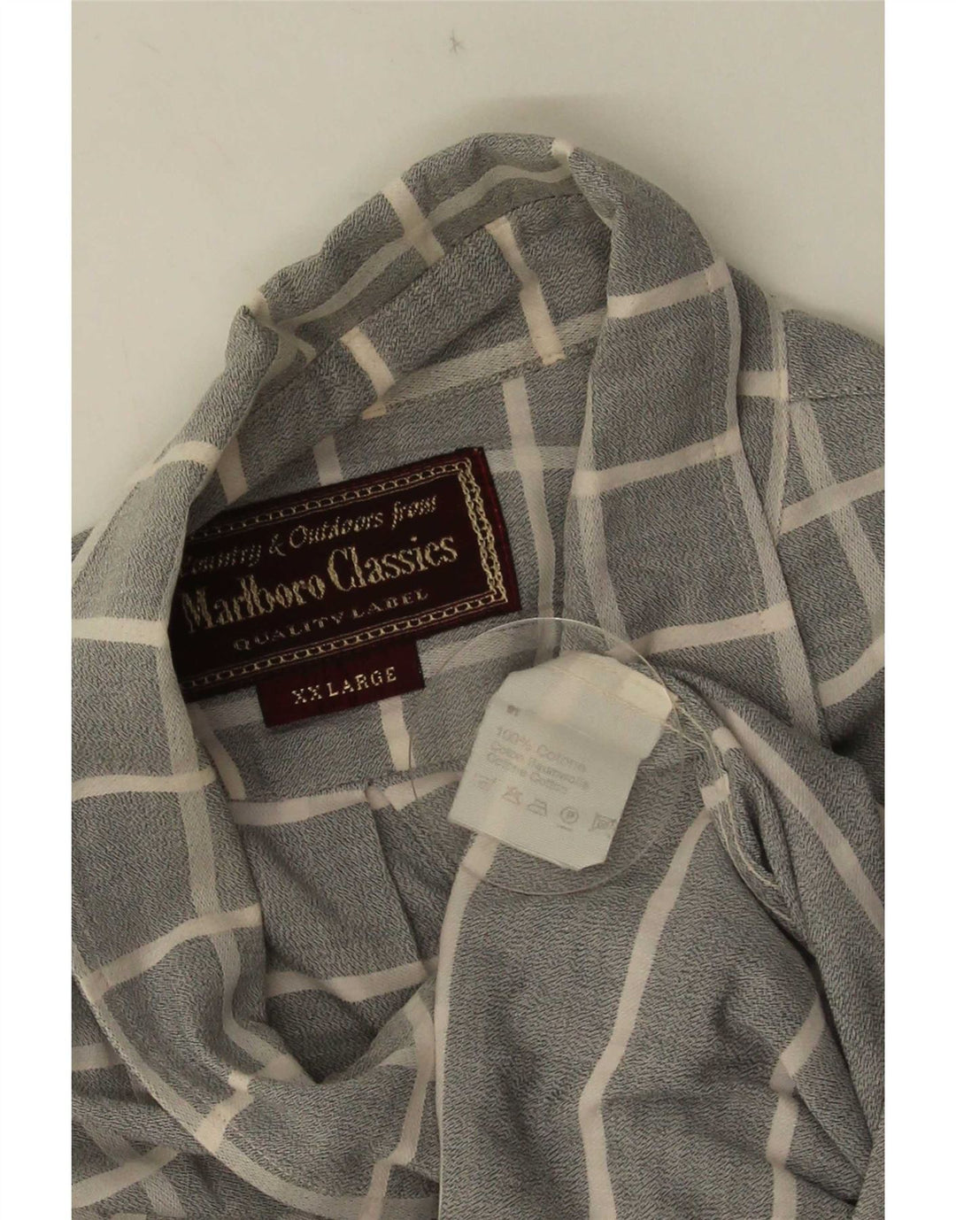 Camicia a maniche corte da uomo Marlboro Classics 2XL Cotone a quadri grigio