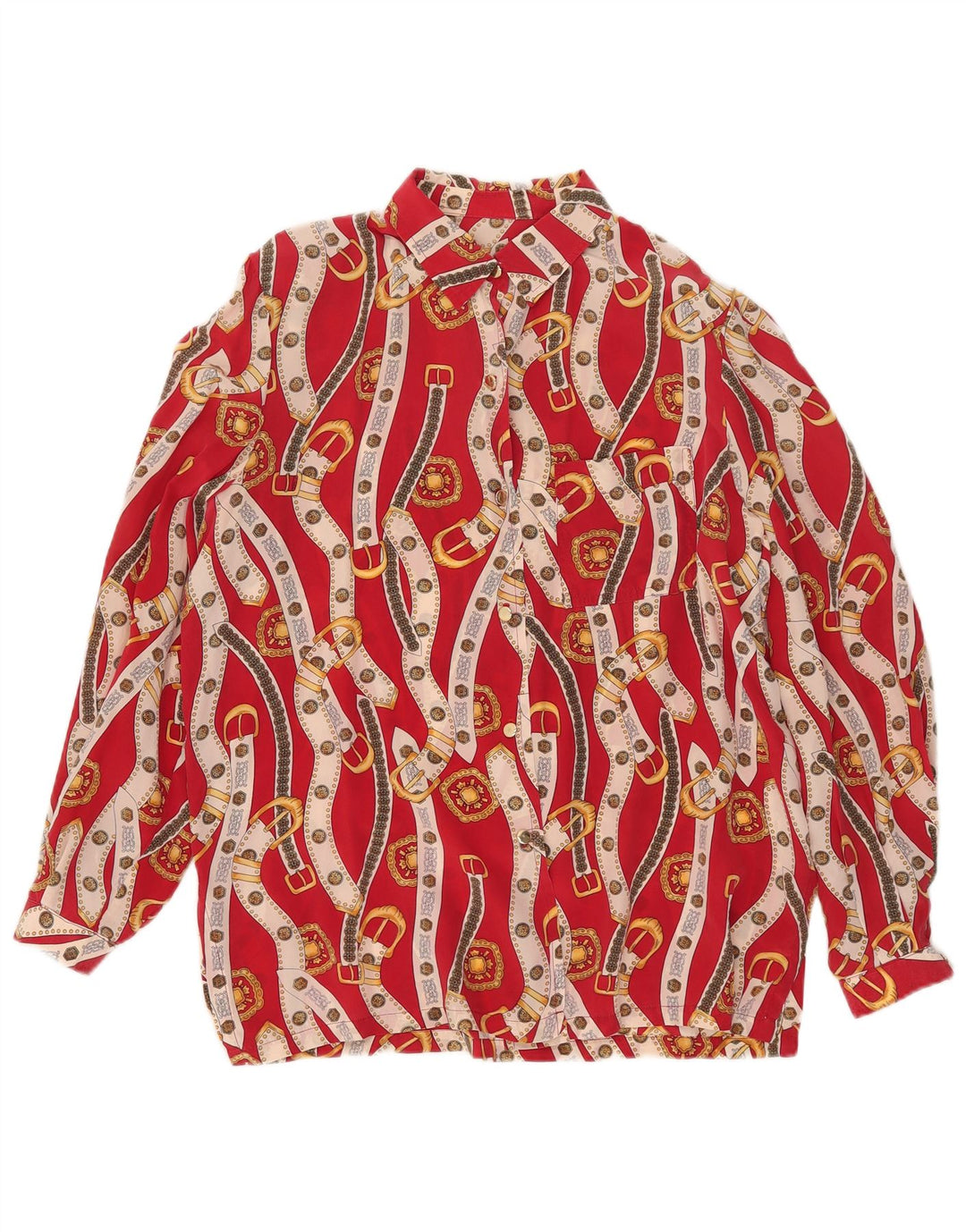 Camicetta camicia vintage da donna con motivo astratto UK 16 grande rossa