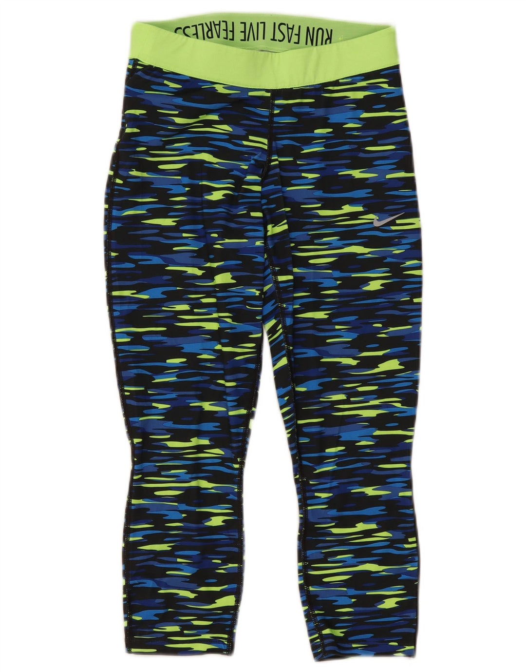 Leggings Nike Dri Fit Capri da donna UK 10 piccolo poliestere mimetico blu