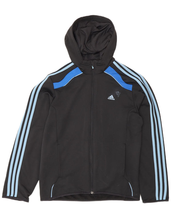 Felpa con cappuccio e zip da uomo Adidas, media, nera, poliestere, sportiva