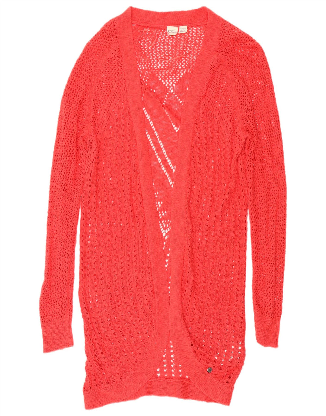 Maglione cardigan all'uncinetto da donna ROXY, lungo, UK 18 XL, cotone rosso