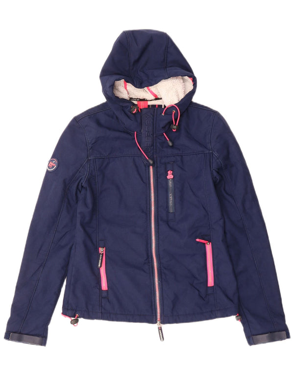 Giacca a vento con cappuccio da donna Superdry UK 6 XS poliestere blu navy