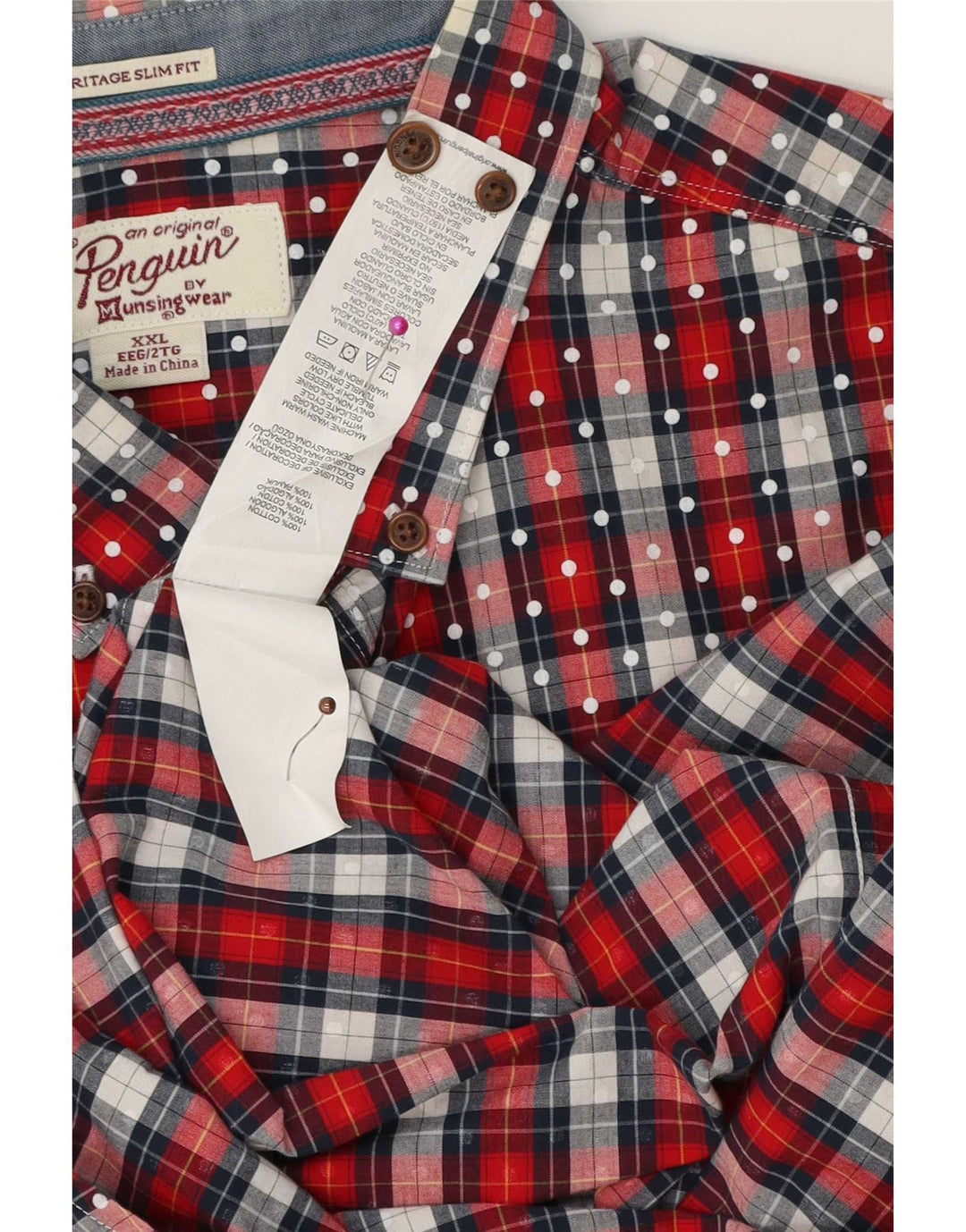 Camicia Penguin Heritage da uomo slim fit 2XL in cotone a quadri rossi