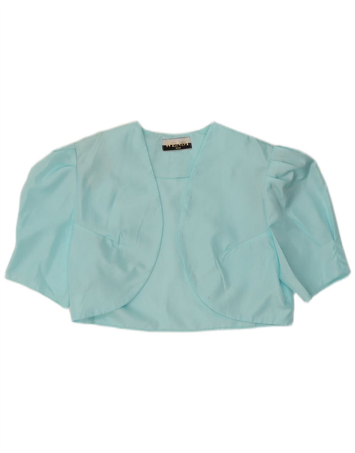 Top Bolero da donna vintage UK 12 poliestere blu medio