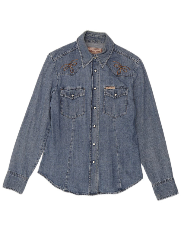 Camicia in denim slim fit da donna Marlboro Classics UK 12 Cotone blu medio
