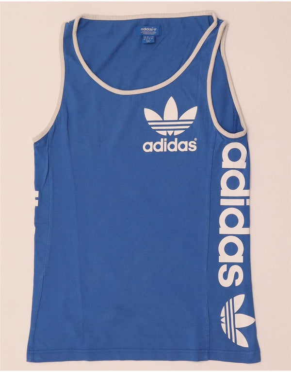 Canotta grafica da uomo Adidas XS in cotone blu