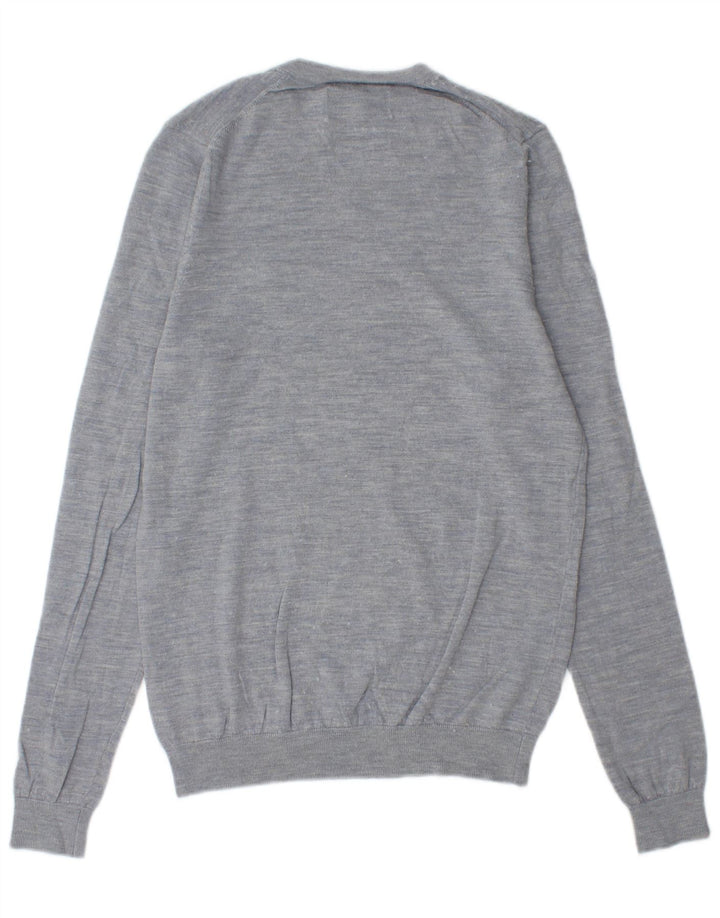 Maglione da uomo con scollo a V Marks & Spencer piccolo in lana merino screziata blu