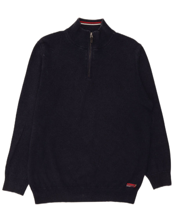 Maglione da uomo con zip e collo Superdry XL in cotone blu navy