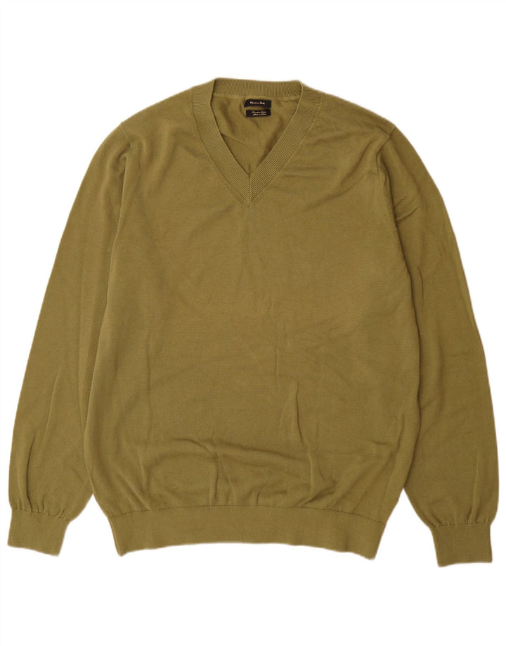 Massimo Dutti Maglione da uomo con scollo a V grande cotone kaki