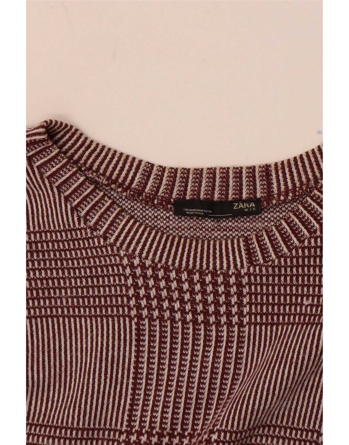 Top Zara da donna con maniche a 3/4 UK 14 a quadri bordeaux medio