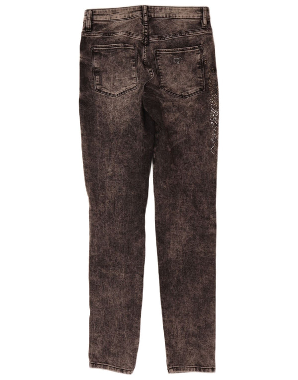 Jeans skinny effetto consumato da donna Guess W27 L31 cotone grigio con stampa animalier
