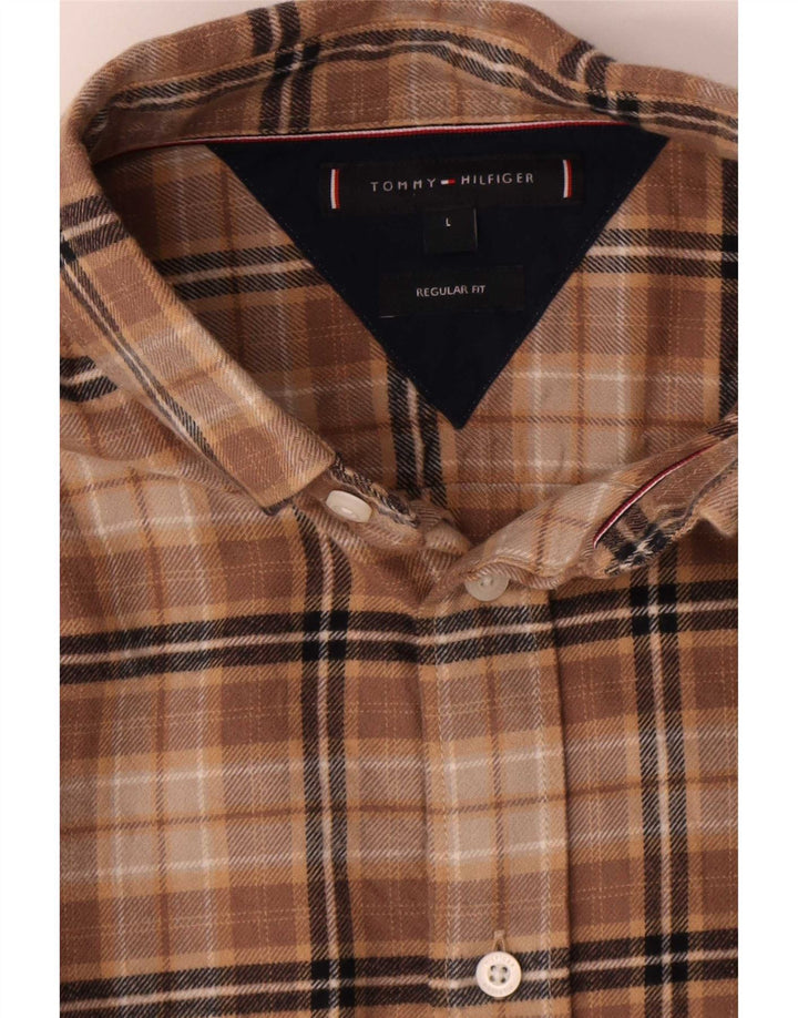 Tommy Hilfiger Camicia da uomo in flanella vestibilità regolare, cotone a quadri marroni grandi