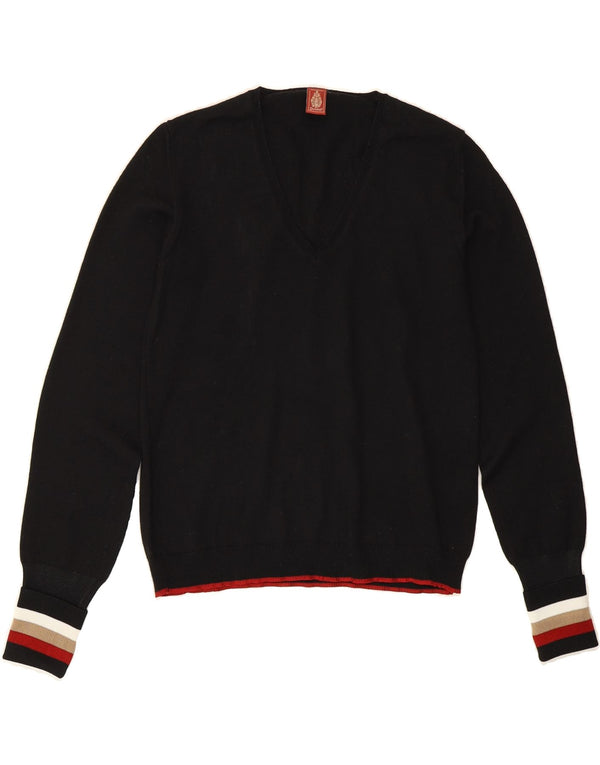 DONDUP Womens V-Neck Jumper Sweater UK 12 Medium Black Wool