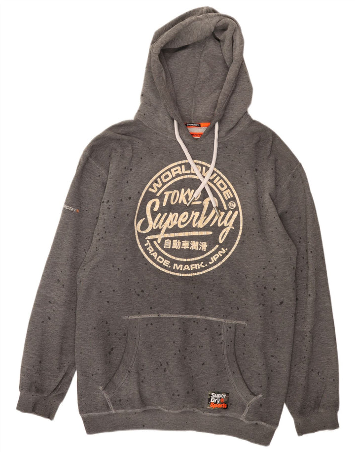 Felpa con cappuccio grafica da uomo SUPERDRY XL in cotone maculato grigio