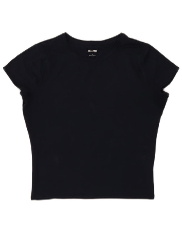 T-shirt corta da donna Hollister UK 14 grande poliestere nero