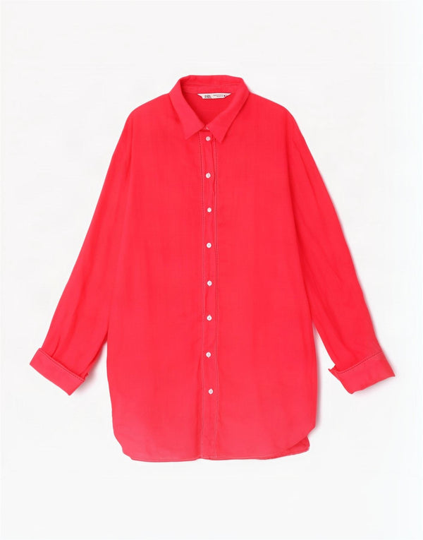Abito chemisier oversize da donna Zara UK 6 XS Rosa Ramie
