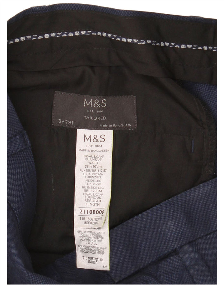 Pantaloni da abito dritti da uomo Marks & Spencer W38 L31 poliestere blu navy