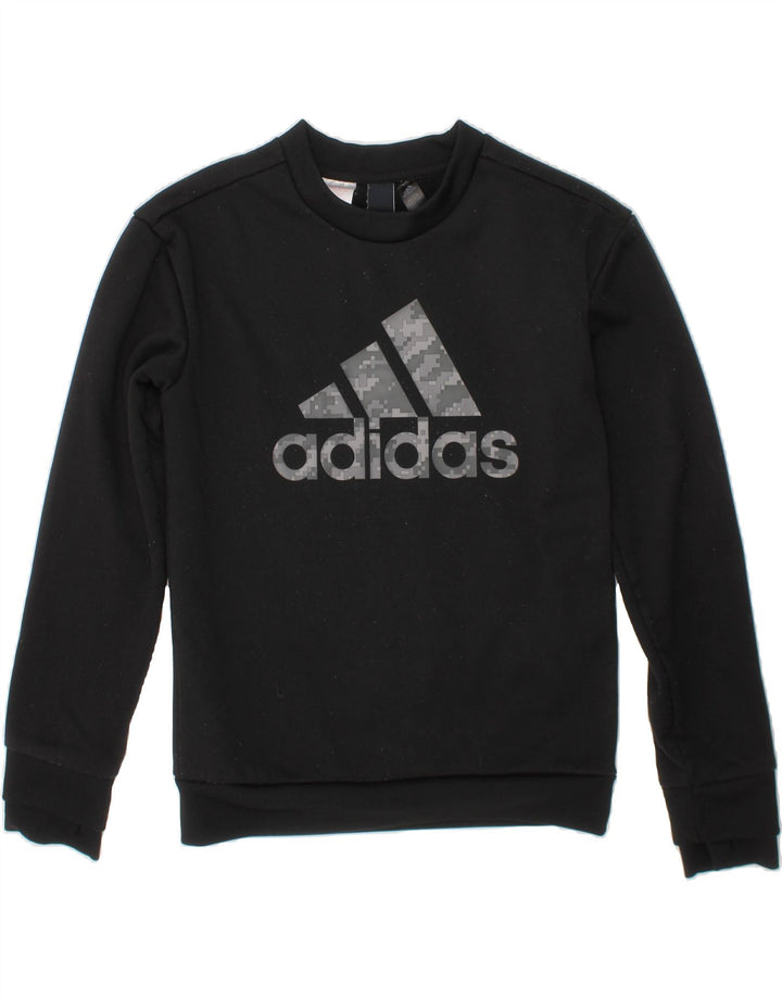 ADIDAS Boys Climawarm Graphic Sweatshirt Jumper 7-8 Years Black Polyester Vintage Adidas and Second-Hand Adidas from Messina Hembry 