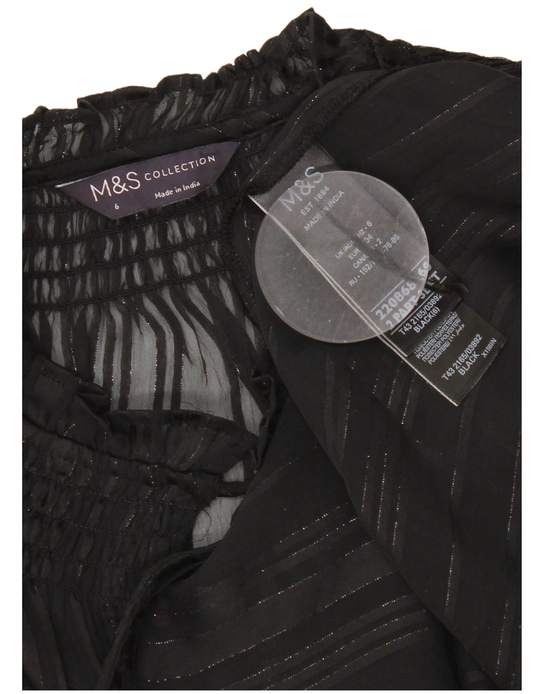 Top trasparente oversize a maniche lunghe da donna Marks & Spencer UK 6 XS Nero