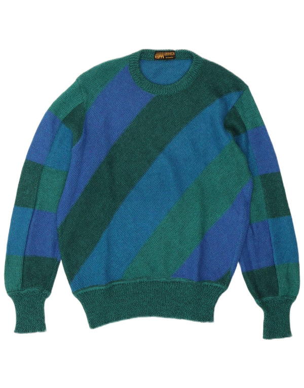 Maglione maglione girocollo da donna vintage UK 14 a righe verdi grandi