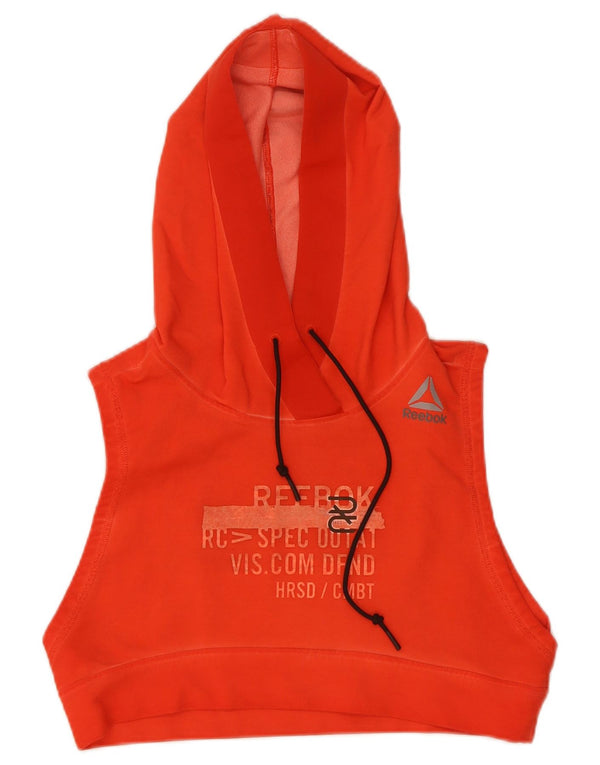 Felpa con cappuccio senza maniche Reebok Crop Graphic da donna UK 14 Large Arancione