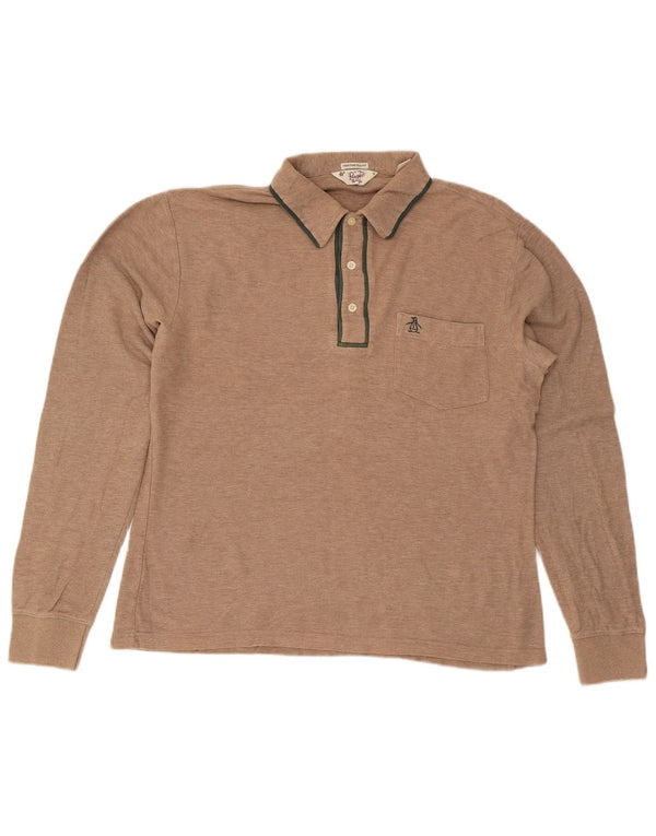 Polo Penguin da uomo Heritage a maniche lunghe slim fit in cotone beige medio