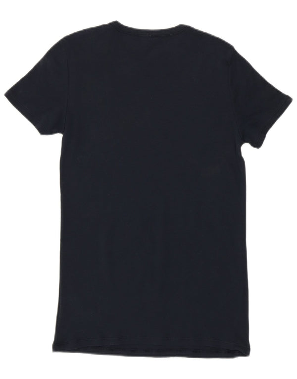 T-shirt grafica da donna BENETTON Top UK 12 medio cotone blu navy