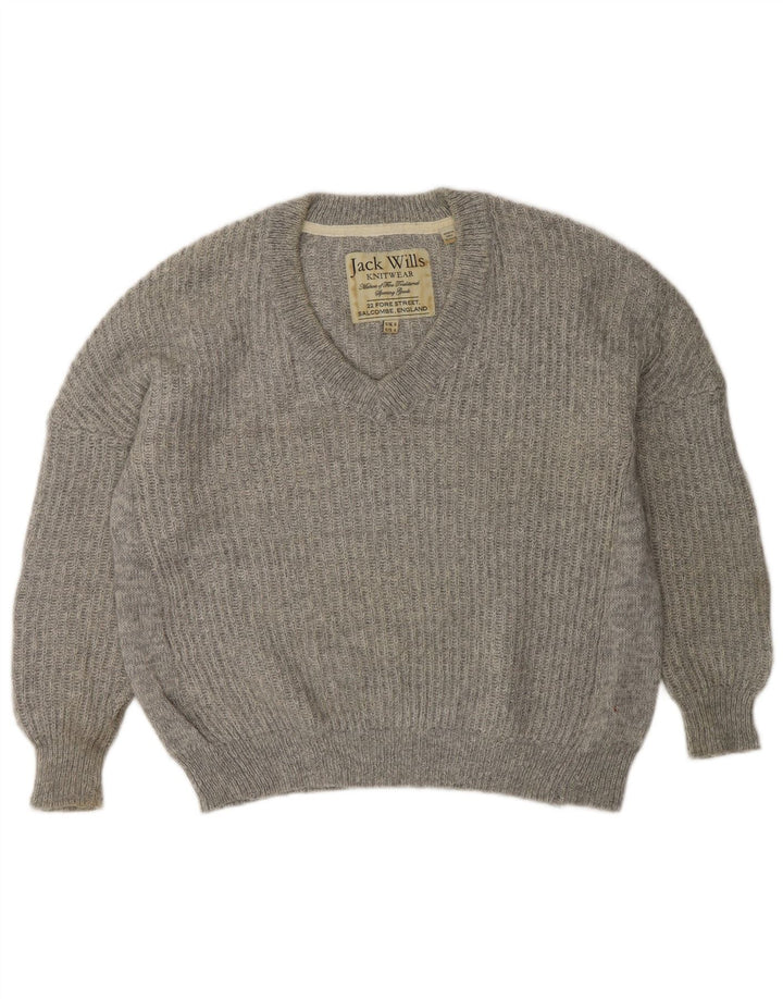 Maglione maglione con scollo a V da donna Jack Wills UK 8 piccolo poliestere grigio