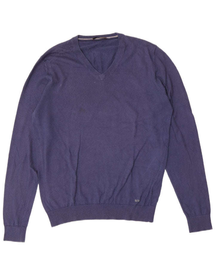Maglione da uomo con scollo a V Gas grande in cotone blu