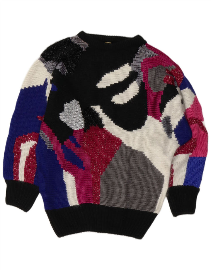 Maglione maglione con scollo a barca da donna VINTAGE UK 8/10 piccolo multicolore