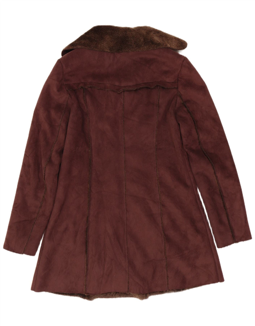 Cappotto doppiopetto sherpa da donna vintage UK 8 piccolo marrone