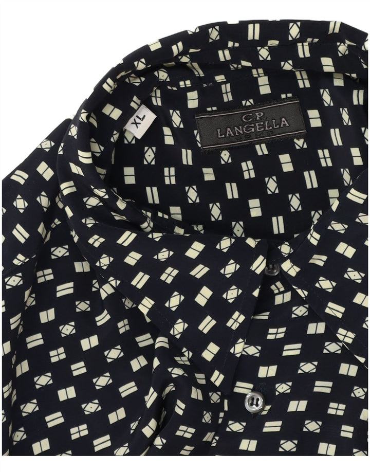 LANGELLA Mens Short Sleeve Shirt XL Navy Blue Geometric