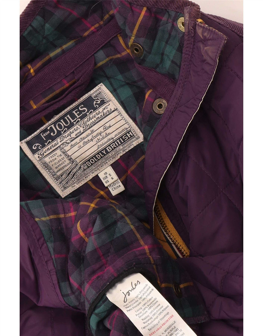 Giacca trapuntata da donna Joules UK 10 piccola poliestere viola