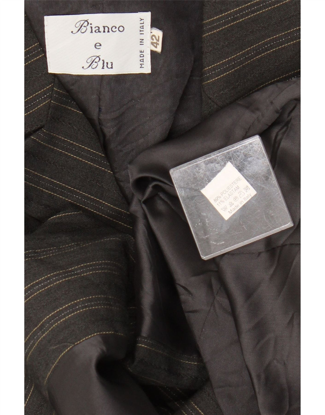 Giacca Blazer a 2 Bottoni da Donna Bianco e Blu IT 42 Grigio Medio a Righe