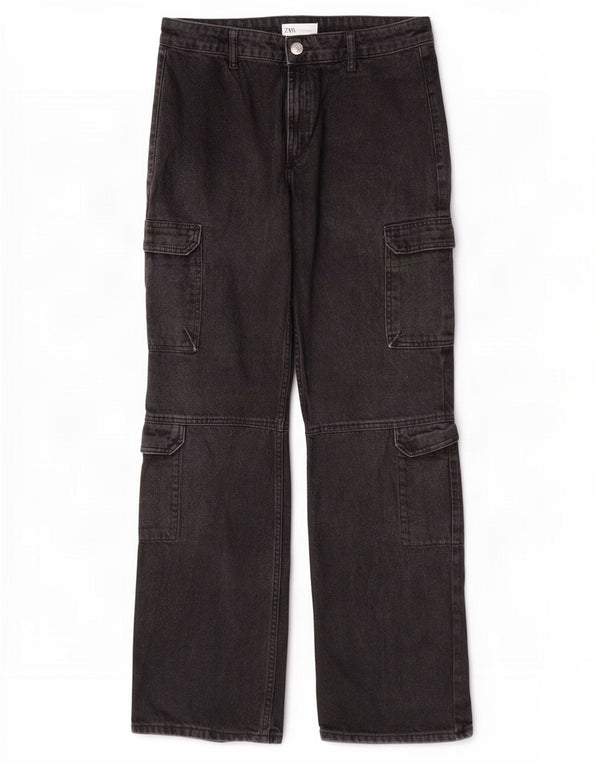 Jeans dritti cargo da donna Zara EU 38 piccoli W28 L31 neri