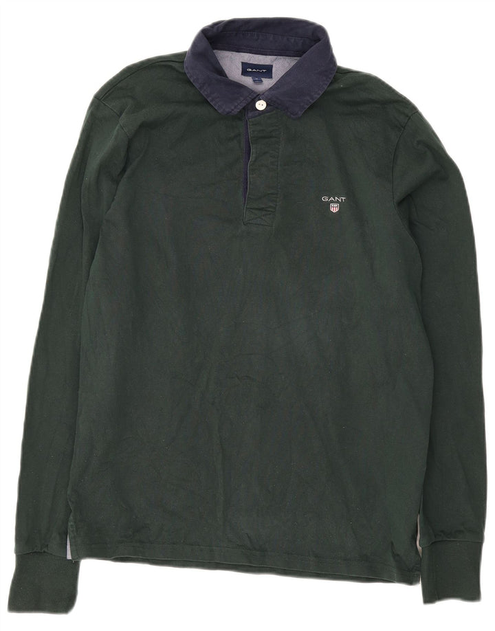 Polo da rugby da uomo a maniche lunghe Gant in cotone verde medio