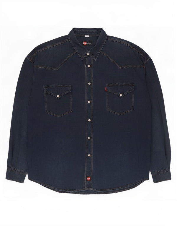 Camicia di jeans vintage da uomo 3XL in cotone blu navy